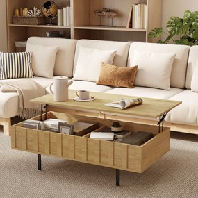 Mesa de Centro Elevatória com 2 Compartimentos Ocultos e Pés Metálicos 110x55x36,5 cm cor Carvalho