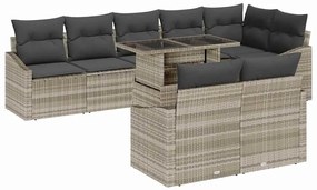 Conjunto de Sofá de Jardim de 9 Peças com Almofadas Cinza claro em Rat