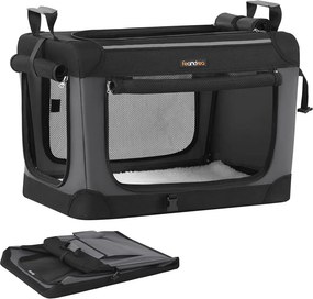 Transportadora dobrável para animais estimação 60 x 42 x 42 cm com 4 portas em tecido de rede Preto