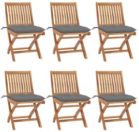 vidaXL Cadeiras de jardim dobráveis c/ almofadões 6 pcs teca maciça