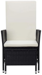 2 pcs conjunto lounge de jardim c/ almofadões vime PE preto