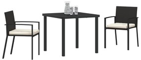Conjunto de Jantar de Jardim 3 Peças Preto Rattan Poliéster