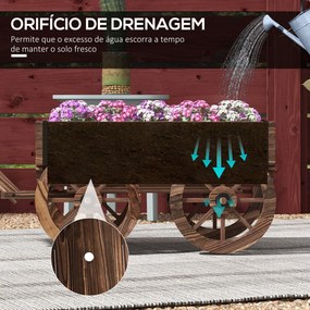 Floreira de Madeira de Exterior em Forma de Carrinho com 4 Rodas para Varanda Jardim Pátio 120x41x54 cm Madeira