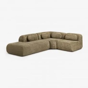 Sofá Modular De Canto Em Chenille De 3 Peças Com Chaise Longue À Esquerda Embalado A Vácuo Mérida Chenille Grossa Verde Sálvia - Sklum