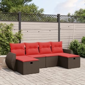 vidaXL 6 pcs conjunto de sofás jardim c/ almofadões vime PE castanho
