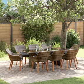 vidaXL Conjunto de Jantar de Jardim 9 Peças Cinza de Vime