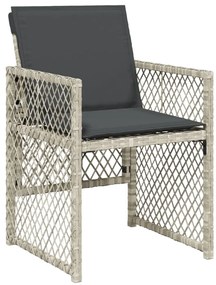 11 pcs conjunto jantar p/ jardim c/ almofadões vime PE cinzento