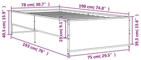 Estrutura de cama 75x190 cm derivados de madeira e metal preto