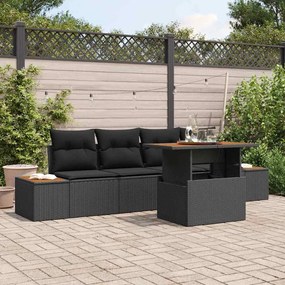 vidaXL Conjunto de Jantar de Jardim com Almofadas Preto Rattan Acácia