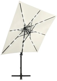 Guarda-sol jardim cantilever c/ poste e luzes LED 250 cm areia