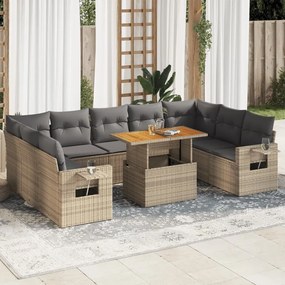 vidaXL 10 pcs conjunto de sofás p/ jardim com almofadões vime PE bege