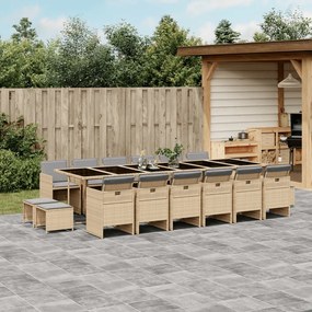 vidaXL 11 pcs conj. jantar jardim c/ almofadões vime PE bege misturado