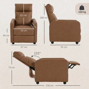 Poltrona Relax Reclinável Manual em Pele Sintética com Apoio para os Pés Castanho-Escuro