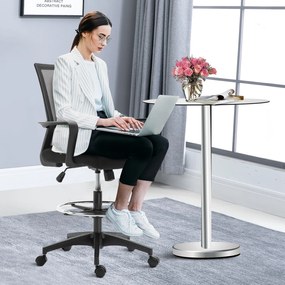 Cadeira de escritório com assento alto ajustável, 64 x 59 x 104-124 cm, banco giratório de escritório com rotação de 360°, malha respirável preta