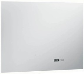 Espelho de parede LED c/ sensor tátil e relógio p/ WC 80x60 cm