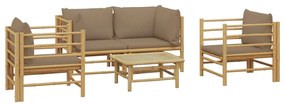 5 pcs conj. lounge jardim bambu almofadões cinzento-acastanhado