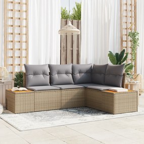 Conjunto de Sofá de Jardim vidaXL de 4 Peças com Almofadas Bege em Rat
