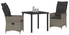 Conjunto de Jantar de Jardim com Almofadas Cinza Rattan Poliéster