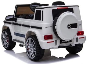 Carro elétrico para crianças 12V Mercedes G63 pneus de borracha, banco de couro Branco