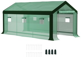 Outsunny Estufa Tipo Túnel 6x3x2,8 m Estufa de Exterior com 6 Janelas Cobertura de PE Anti UV e 2 Portas Enroláveis Verde