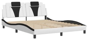 Estrutura cama c/ cabeceira 160x200 couro artif. branco/preto