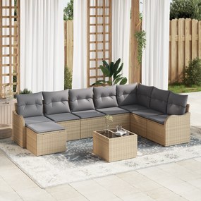 vidaXL Conjunto de Sofá de Jardim de 9 Peças com Almofadas em Rattan Sintético Preto