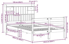 Cama c/ estante sem colchão 120x200cm pinho maciço castanho-mel