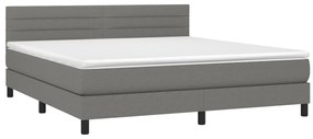 Cama box spring c/ colchão e LED 160x200 cm tecido cinza-escuro