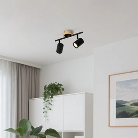 Foco moderno preto com madeira inclinável 2 luzes - Jeana