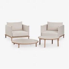 Conjunto De Jardim Com 2 Poltronas E 2 Mesas De Centro Redondas Em Madeira De Acácia Olivia Gardénia Branco & Marrom Acácia Claro - Sklum