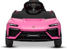 Carro elétrico para crianças Lamborghini Lanzador 12V com licença, bateria de lítio, luzes LED, controle remoto Rosa