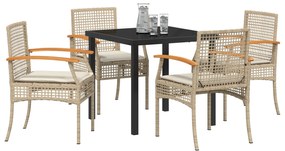 Conjunto de Jantar de Jardim de 5 Peças com Almofadas Bege Rattan Poli