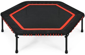 Trampolim Hexagonal Fitness com Almofadas para Treino de Cardio e Salto Crianças e Adultos Vermelho e Preto 126 cm