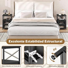 Conjunto de 2 Mesas de Cabeceira com Portas, 40 x 35 x 61 cm, Estrutura Metálica Robusta, Preto