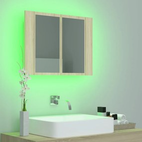 Armário espelhado casa de banho LED acrílico carvalho sonoma