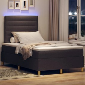 Cama Box com Colchão &amp; LED Castanho Escuro 120x190 cm Tecido