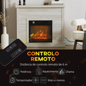 Lareira Elétrica 1800W com Efeito de Chama Realista Controlo Remoto Te