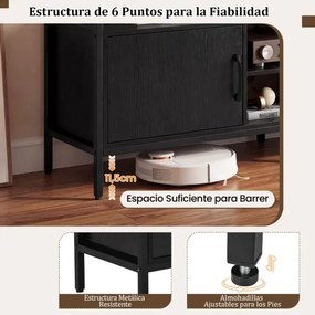 Móvel para TV até 65" com 2 armários e 4 prateleiras abertas, em madeira com pés de metal 147 x 35 x 63,5 cm Preto