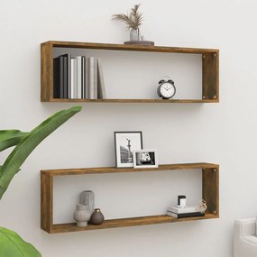 vidaXL Prateleiras cubo 2pcs 100x15x30 deriv. madeira carvalho fumado