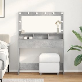 Mesa de Maquilhagem com Luzes LED Cinza Concreto 100x41x135 cm
