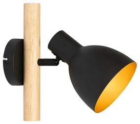 Candeeiro de parede rústico preto com madeira - Flint