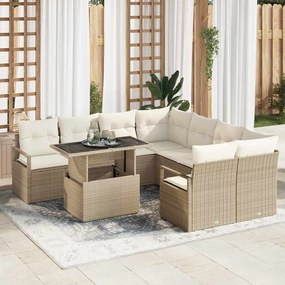 Conjunto de Sofá para Jardim vidaXL 9 Peças com Almofadas Bege Vime Polipropileno