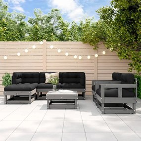 vidaXL 7 pcs conjunto lounge de jardim pinho maciço cinza