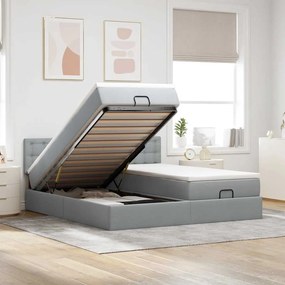 Estrutura de cama otomana com colchões tecido cinzento claro