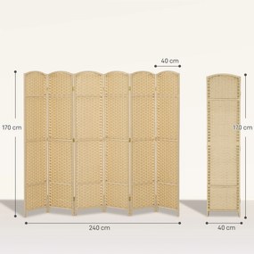 Biombo de interior em madeira com 6 painéis, 240 x 170 cm, divisória dobrável para sala de estar, quarto, acabamento natural