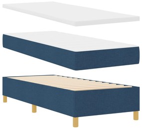 Cama Box Spring com Colchão e Banco Azul 80x200 cm Tecido