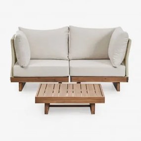 Conjunto De Sala De Estar Com Sofá Modular De 2 Peças Com 2 Poltronas De Canto E Mesa De Centro Em Madeira De Acácia Dailin Castanho Acácia - Sklum