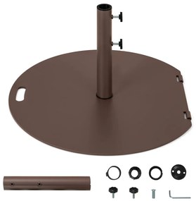 Base metálica redonda para guarda-sol de jardim 23kg com 2 botões de aperto Rodas e pega Castanho
