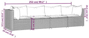 4 pcs conjunto lounge jardim c/ almofadões vime PE castanho