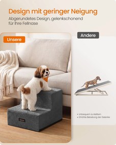 Escada para cães 30 x 38 x 28 cm com 2 degraus em espuma, na cor cinza ardósia